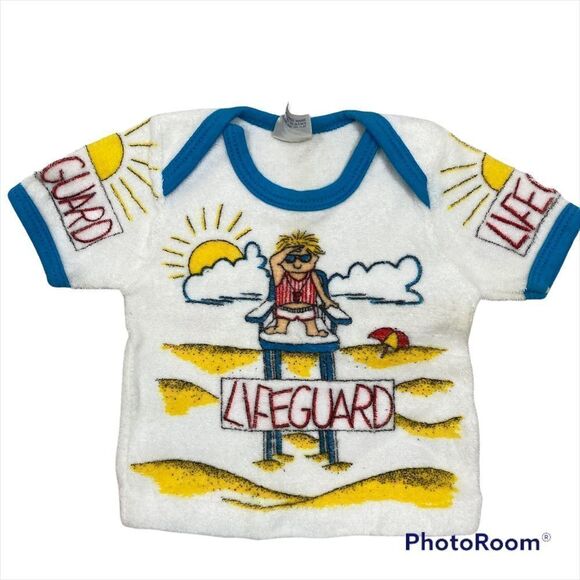 Vintage Babfair Terry Cloth Lifeguard Printed Short Sleeved Shirt 9 Months‎ - Picture 2 of 5